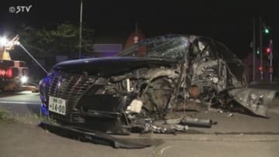 電柱と街路樹に衝突